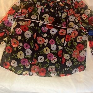 Red and Pink floral blouse with tie and attached camisole.